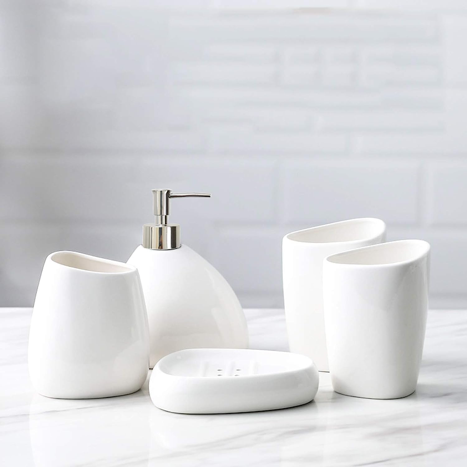 Amazon.com: BLBYHO White Ceramic Bathroom Accessory Set, Bathroom ...