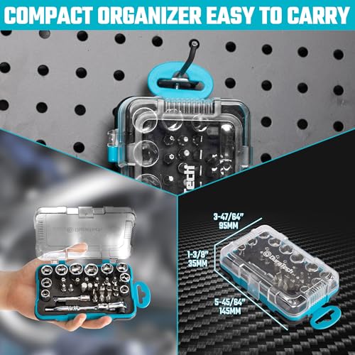 Image of DURATECH 33-Piece 1 /4 inch Drive Socket and Ratchet Set | 2 in 1 Flex Head Ratchet with Magnetic Bit Driver, CR-V Steel Sockets & Bits, Storage Case