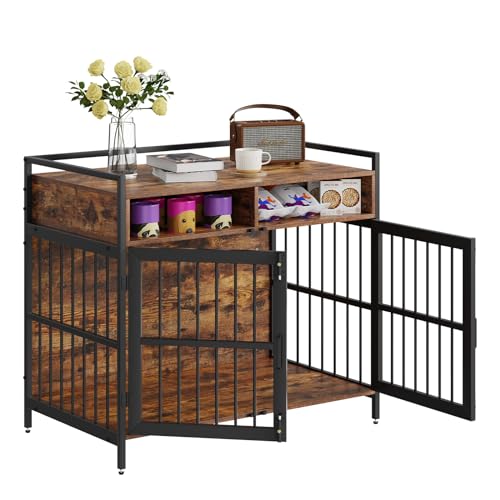 VEVOR-Furniture-Style-Dog-Crate-with-Storage-41-inch-Dog-Crate-Furniture-Large-Breed-with-Double-Doors-Wooden-Dog-Cage-for-LargeMedium-Dog-Indoor-Hold-up-to-70-lbs-Rustic-Brown
