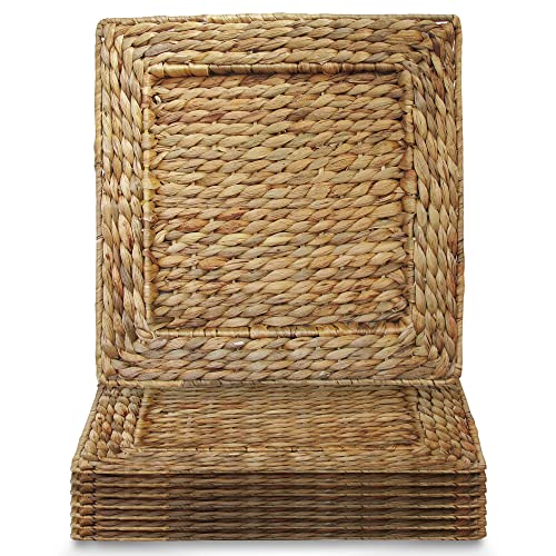 Charge it by Jay Square Rattan Charger Plate Decorative Service Plate for Home, Professional Dining, Perfect for Upscale Events, Dinner Parties, Weddings, Banquets, Catering, Set of 8, Wheat