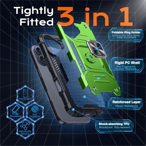 Image of Anqrp Heavy Duty Case for iPhone 17 Case with Enhanced Ring Holder Grip Stand, Military Grade Shockproof Rugged Drop Protective Silicone Hard Slim iPhone 17 Phone Case Cover,Spring Grass