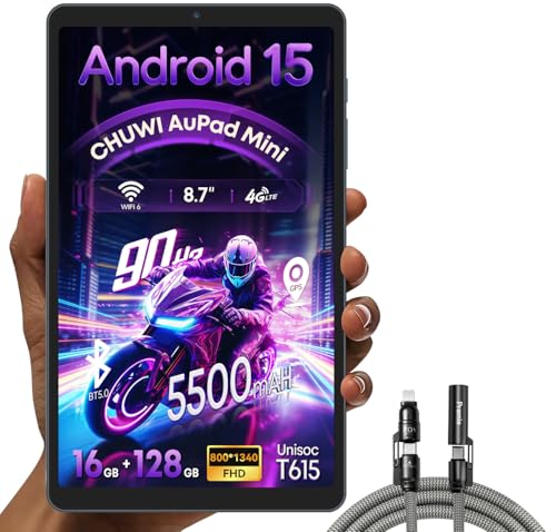 8 �C���` �^�u���b�g 4 in 1���@�\�[�d�P�[�u��CHUWI AuPad Mini Android 15 �^�u���b�g90Hz�̍����t���b�V�����[�g�A8.7�C���` wi-fi���f���A16GB RAM+128GB+1TB �A8�R�A T615 CPU�A365