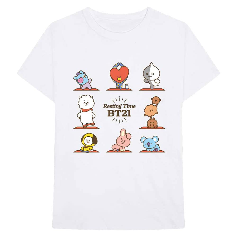 BT21 BTS Kpop Unisex Cotton Crew Neck Short Sleeves Tee Shirt, Resting Time White, XXL