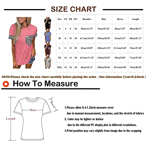 Women's Casual Short Sleeve T-Shirts O Neck Leopard Stripe Panel Double Pocket Women Funny Graphic Shirt Tops T-Shirt (Light Blue, M) #TOP5