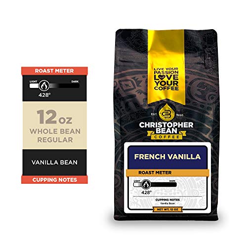 Christopher Bean Coffee - French Vanilla Flavored Coffee, (Regular Whole Bean) 100% Arabica, No Sugar, No Fats, Made With Non-Gmo Flavorings, 12-Ounce Bag Of Regular Whole Bean Coffee #TOP25