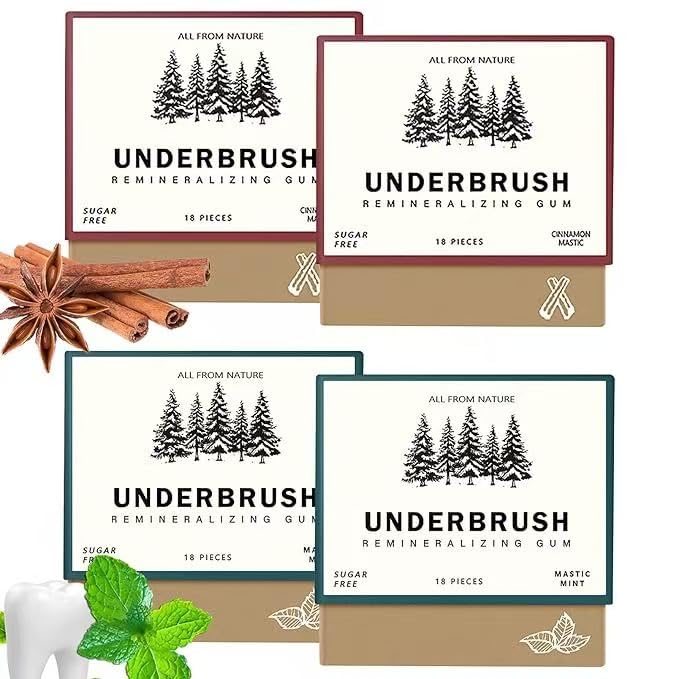 Chicle UNDERBRUSH Sabor a menta fresca y canela Con Xilitol y Fórmula a Base de Plantas Chicle sin azúcar Mantén tu boca fresca todos los días Protege las encías Paquete Mixto 4 piezas