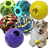 Jalousie Dog Puzzle Balls Dog Treat Dispensing Balls Non-Toxic Natural Rubber Dog Chew Toys for Puppy Pet Dog Teething Puzzle Playing Treat Dispenser Rope Balls (Small, 6 Pack Assorted)