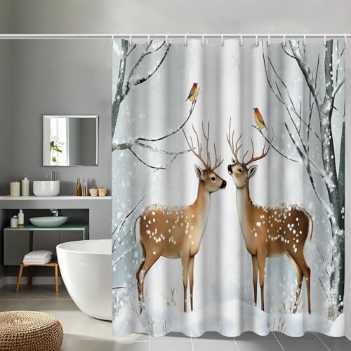 Rideau de douche cerf 180x200 cm imperméable en polyester gris clair pour baignoire - 2