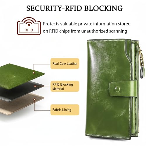 Image of YALUXE Women's RFID Real Leather Wallet with 21 Card Slots Phone Pocket