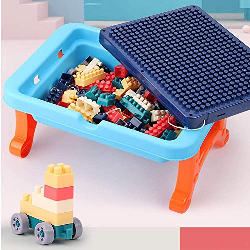 BETTINA 2 in 1 Block Activity Table & Magnetic Drawing Boards with 102 Pcs Blocks, Building Toys & Doodle Board for Kids (Blue)