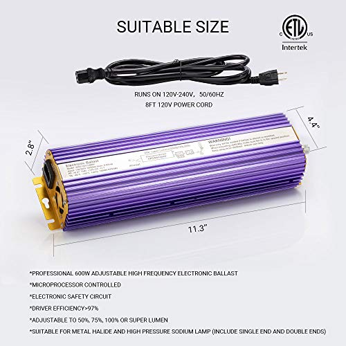 Tophort 600 Watt Ballast Digital Dimmable Electronic Ballast For Hps Mh Grow Light Bulb Lamp (600W, Purple) #TOP3