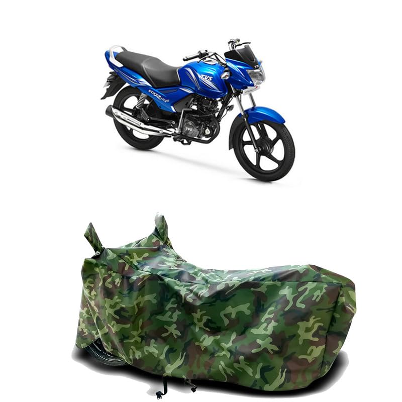 Image of DUFFEL-100% Heat Protection Two Wheeler Bike /Scooty Body Cover for TVS Star City BS6 Water Resistance /UV-Rays /Birds Dropping /Scratchproof /Dust Proof /Waterproof[Green Jungle Print]