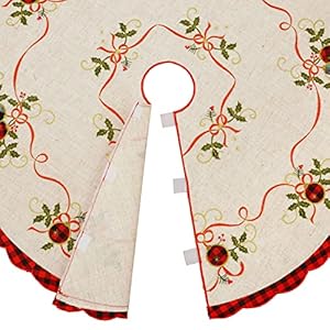 Grelucgo Embroidered Christmas Holiday Tree Skirt, Double Thickness (Diameter 34 inches) Grelucgo Embroidered Christmas Holiday Tree Skirt Double Thickness Diameter 34 inches