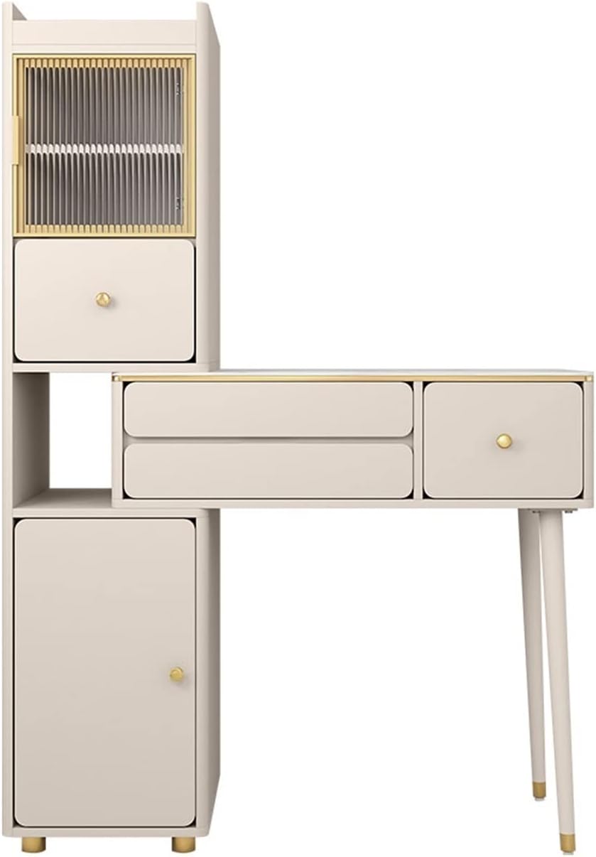 Vanity Dressing Table Set Luxury Makeup Bench with 3 Colors Led Hd Mirror,Comfortable Stool Drawers Cabinet,Modern Simple Style,for Girl's Gift (Size : 60cm) ()
