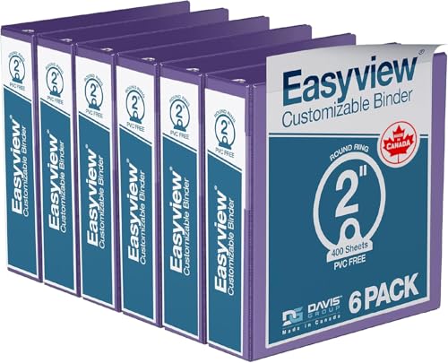 Image of Easyview 3-Ring Binder, Clear-View Cover, 2 inch Round Rings, Purple, 6 Pack