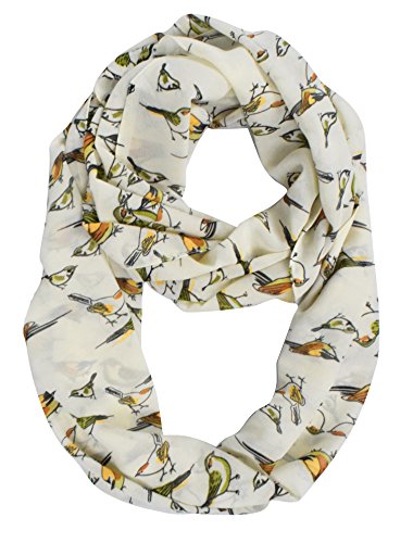 Sheer Bird Print Scarves For Women Infinity Scarf Circle Loops