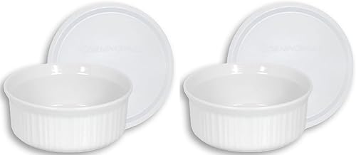 CorningWare, cazuelas redondas estilo francés de 16 onzas con cubierta plástica, Blanco