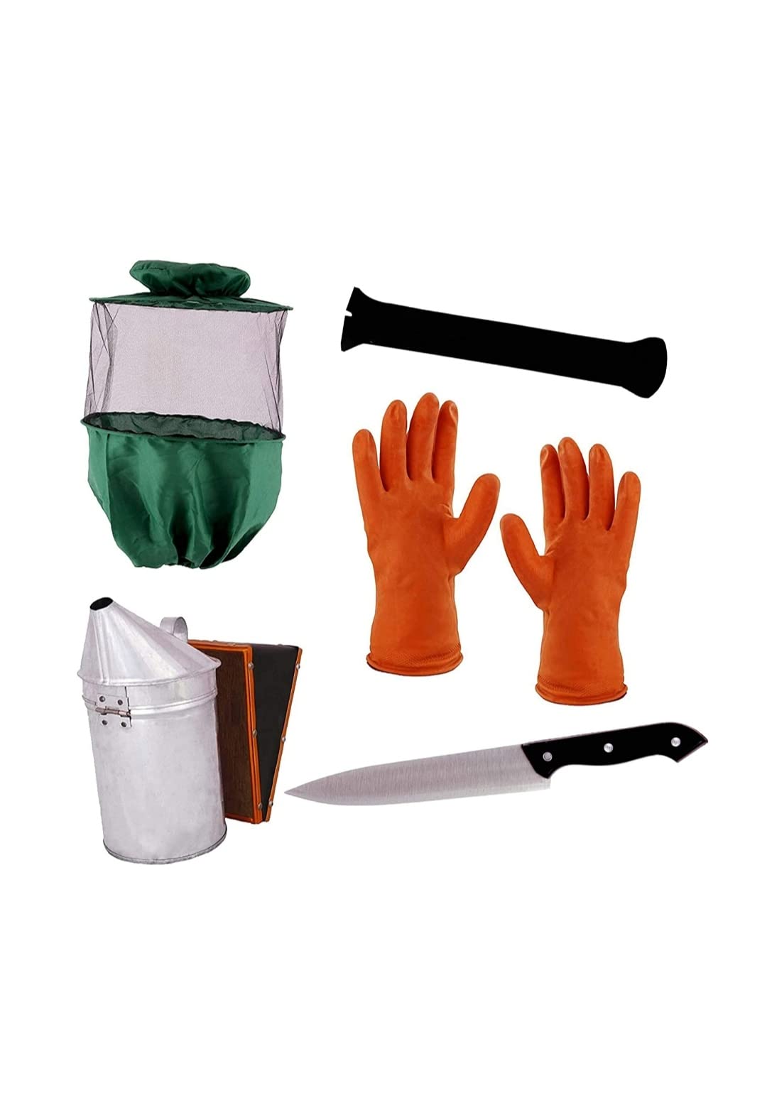 Sponsored Ad - ADSANS Basic Bee Keeping Equipment - Combo of 5 of Bee Veil - Green - 1, Gloves Rubber - 1,Hive Tool - Iron J Type, uncapping Knife - 1, Smoker (GI)-1