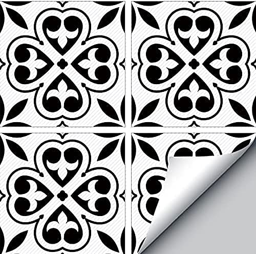 MISSSIXTY 12 PCS Peel & Stick Floor Tiles, Floor Decal, Backsplash Tiles, Tile Stickers for Batchroom, Kitchen Home Decor, 11.8" x 11.8" (Black & White 02)