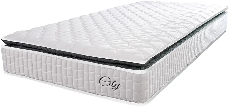 Colchão Solteiro Molas Ensacadas City Pillow Top 88x188x23cm Branco/Preto Hellen - Suporta até 110kg por Pessoa