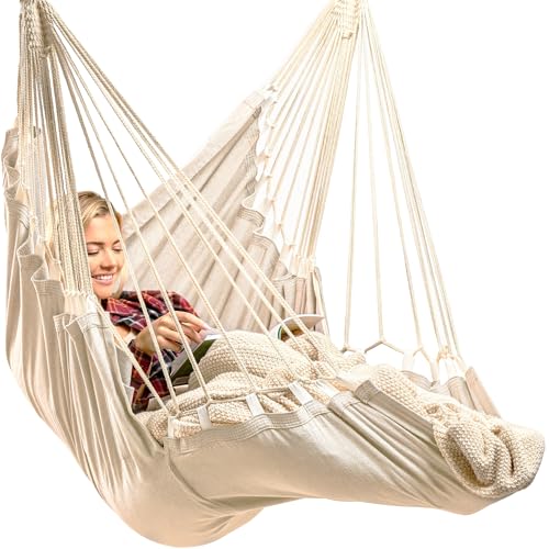 Indoor Hanging Chair for Bedroom, Patio, Porch or Room - Hammock Swing Chair - Outdoor & Indoor Swing for Adults - Quick & Easy Setup with Hardware Kit – Spacious Full Body Support – Holds 440 Lbs