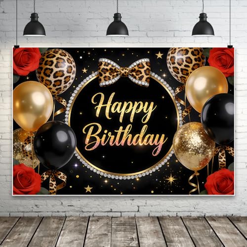 Happy Birthday Backdrop, Balloon Rose Birthday Banner Photography Background Decorations Supplies for Birthday Party, Photoshoot, Video for Kids Adults Party Photo Booth Props 5x3ft