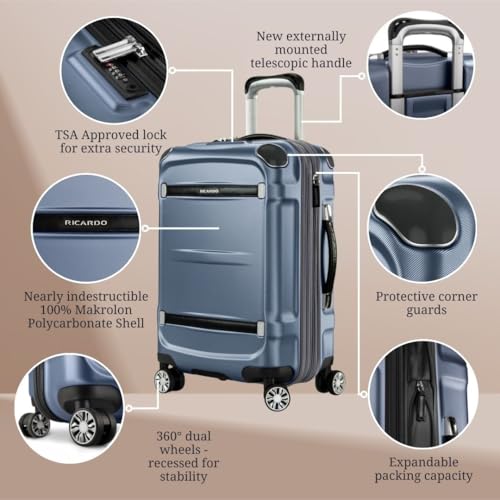 Ricardo Beverly Hills Rodeo Drive 2.0 Hardside 4 Wheel Spinner, TSA Lock, Lightweight Suitcase, Unisex, Stylish, Arctic Blue, 21-Inch Carry-On4