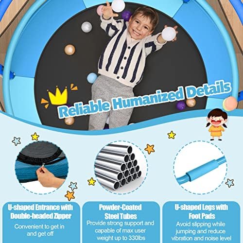 Goplus 60 Inch Kids Trampoline with Safety Enclosure Net, 330 LBS 3-in-1 Mini Trampoline w/Swinging Rings, Adjustable Horizontal Bar, 5 FT Indoor Outdoor Toddler Recreational Trampoline 8 51WbTk 8aKL. AC