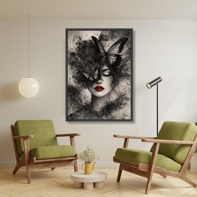 Art mural abstrait lèvres rouges pour raviver un mur blanc - Grand tableau toile 80x120 cm