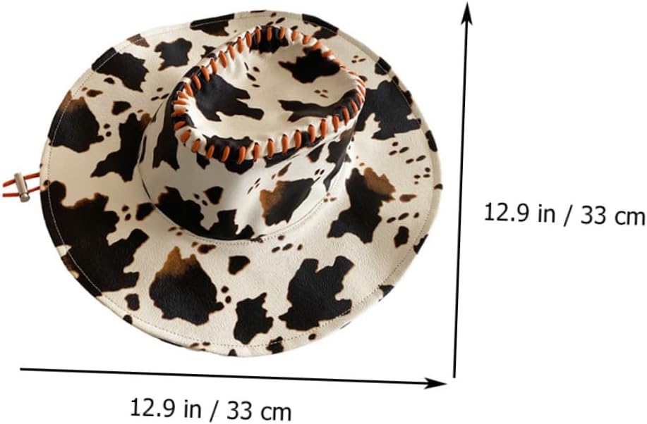 Operitacx Wide Brim Cowgirl Sun Protection Hat Halloween Cow Print Leather Western Style Women’s One Size Sunhat Multi