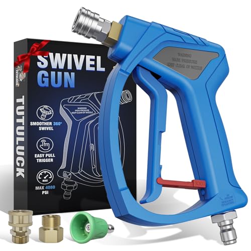 Image of Pressure Washer Short Gun with 3 /8 inch Swivel, Power Washer Stubby Trigger Handle with 25 Soft Rubber Nozzle, M22-14mm to 3 /8 inch Quick Connector, M22-15mm Female for Car Wash