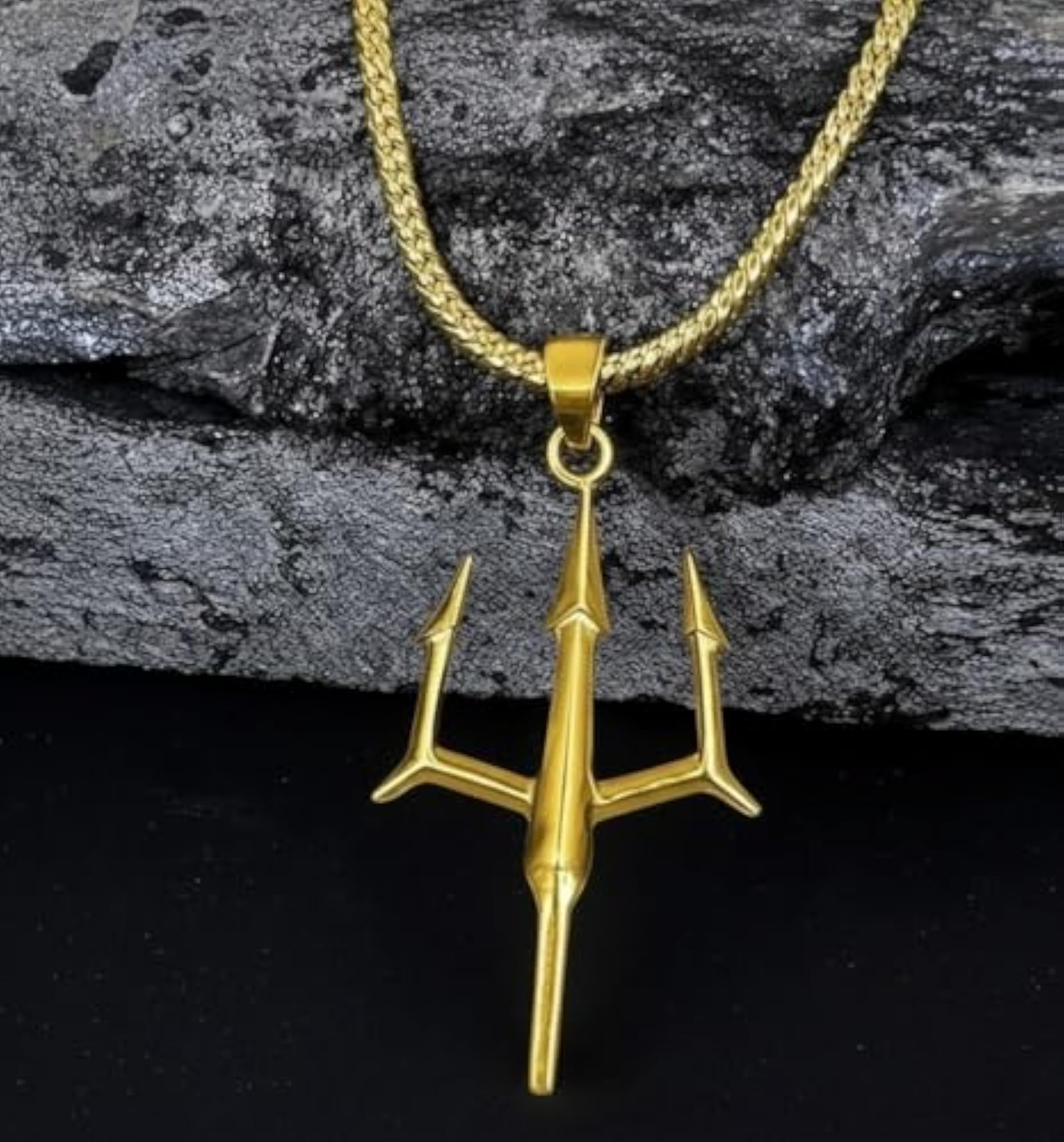 Men's Stainless Steel Trident Pendant Necklace