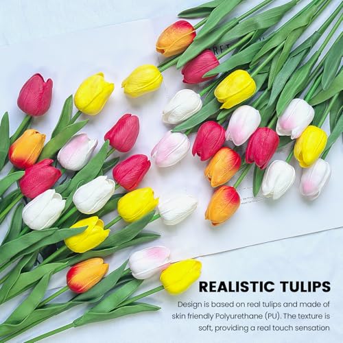 30 PCS Artificial Tulips Real Touch Tulips 35cm/13.5inch Long Stem Fake Flowers Silk Flowers for Spring Easter Mother's Day Decorations (MixedColor) image 3