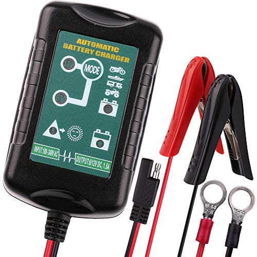 6V 12V 1.5A Trickle Battery Charger, Universal Power Battery Maintainer for Car, Automotive