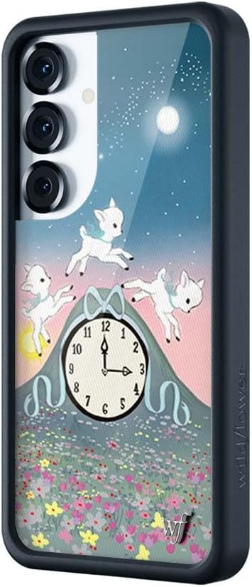Wildflower Cases - Compatible with Samsung Galaxy S25 | Protective Black Bumper, 6.5ft Drop Test Certified, Women Owned Small Business | Floral Clock Ribbon Aesthetic Trendy Cute | Collab - Laufey