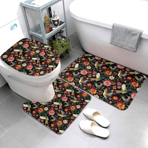 Tapis de bain doux et absorbant motif colibri pour douche - 2
