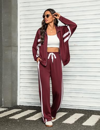 Totatuit Womens 2 pieces Sweatsuit Sets Zip Up Sweatshirts and Sweatpants Tracksuit Lounge Set Travel Outfits with Pocktes3