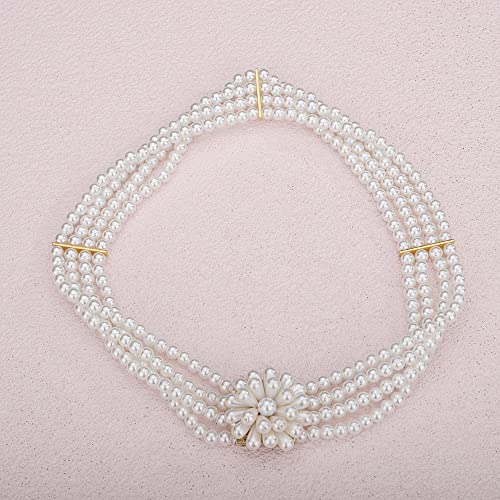 Jumwrit Elastic Pearl Belt for Women Rhinestone Big Pearl Flower Waist Chain Layered Pearl Wedding Dress Belt Sash Off White Round Pearl Bridal Belt（Style 4）3