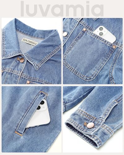 Luvamia LV-LOW-788515V-PHOD-L Women'S Fashion Casual Button Down Denim Jacket thumb #5