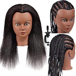14 Inch Training Head – Real Hair, Cosmetology Doll for Hair Styling, Braiding, Curling, Coiling & Display with Stand