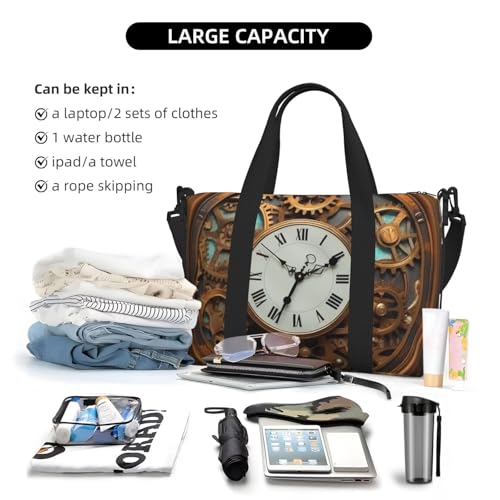 Travel Duffel Bags Personal Item Bag Carry on Luggage Bag Training Handbag Lightweight Waterproof Sports Gym Bag Rusty Steampunk Clock Weekender Bag for Women Men4