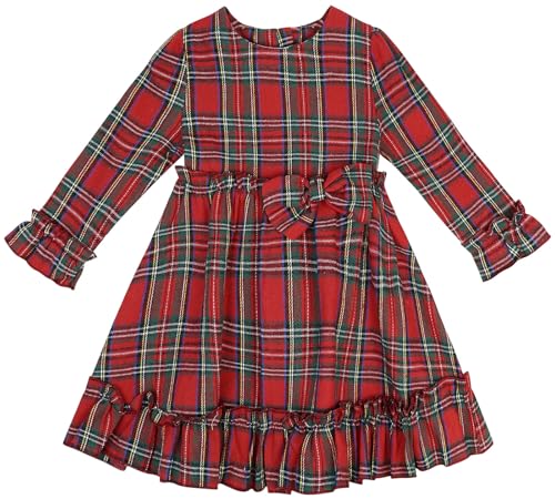 ROYLAMP Toddler Girls Christmas Plaid Dresses Crew Neck Long Sleeve Ruffle Hem Swing Skirt Outfits with Bowknot