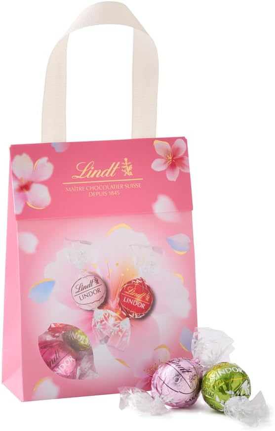 Lindt Official Lintz Chocolate Lindor Bag, 6 Pieces, Pink, Mother's Day, Gift, Present, Shopping Bag S Included