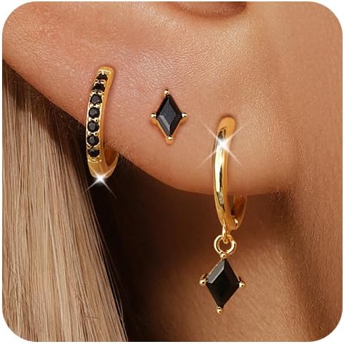 Angelady Gold Hoop Earrings Set for Women, Dainty 14K Gold Plated Huggies Earring, Sterling Silver Hypoallergenic Cartilage Earrings, Trendy Earring Stacks for Multiple Piercing Jewelry Gift(3 Pairs)