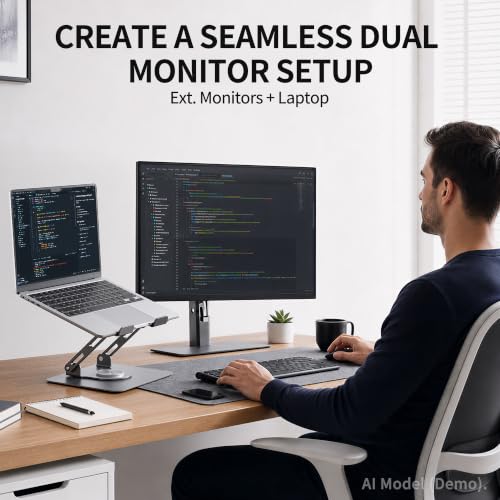 Image of SOUNDANCE Laptop Stand with 360 Rotating Base, Ergonomic Computer Riser for Desk, Adjutable Height Muti-Angle, Foldable Laptop Mount, Stable Metal Holder Support 10-15.6 inch Notebook PC, Silver