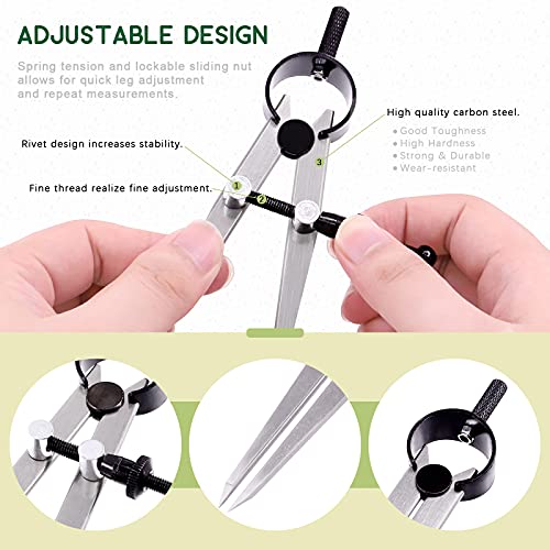 Keadic 3 Pcs Spring Wing Divider, 4'' 6'' 8'' Adjustable Lockable Steel Divider Wing Leather Compass Professional Metal Compass Set Spring Caliper Leg Divider for Leather Work, Geometry Drawing