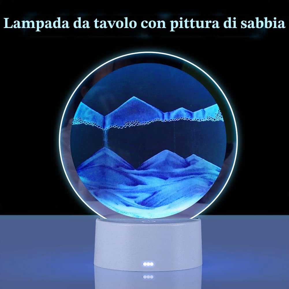 Joycabin Immagine artistica 3D con sabbia mobile, lampada da scrivania con pittura a sabbia fluente, luci a clessidra rotanti a 360° con telecomando, luce notturna rotonda in vetro per casa ufficio