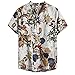 Ni_ka Chemise en Lin Homme Chemise Hawaienne Top Plage d'été à Manches Courtes et Col Henry Imprimé Vintage