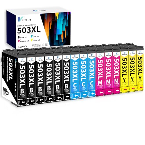 Vintella 503XL Cartucho de Tinta Compatible con Epson 503XL 503 XL Multipack para Epson Expression Home XP 5200 XP 5205 XP5200 XP5205, Workforce WF 2960 WF 2965 WF2960 WF2965 WF 2960DWF (15 Paquetes)