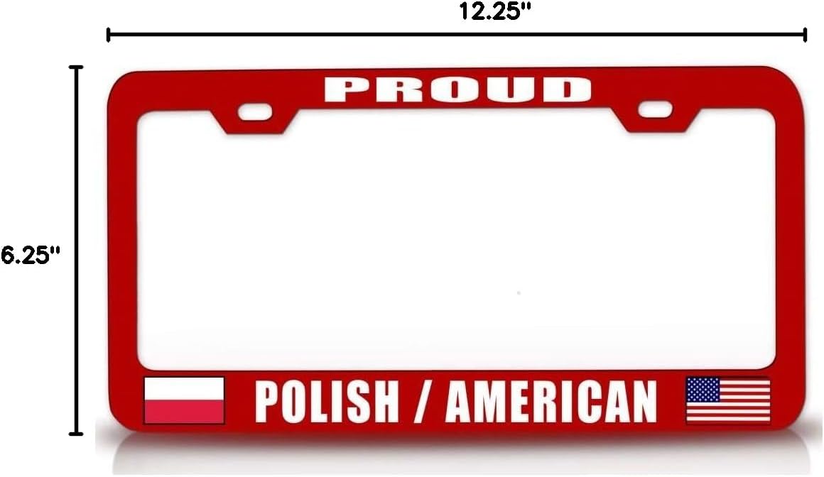 Proud Polish American Nationality Patriotic Metal Car SUV Truck License Plate Frame Red o33